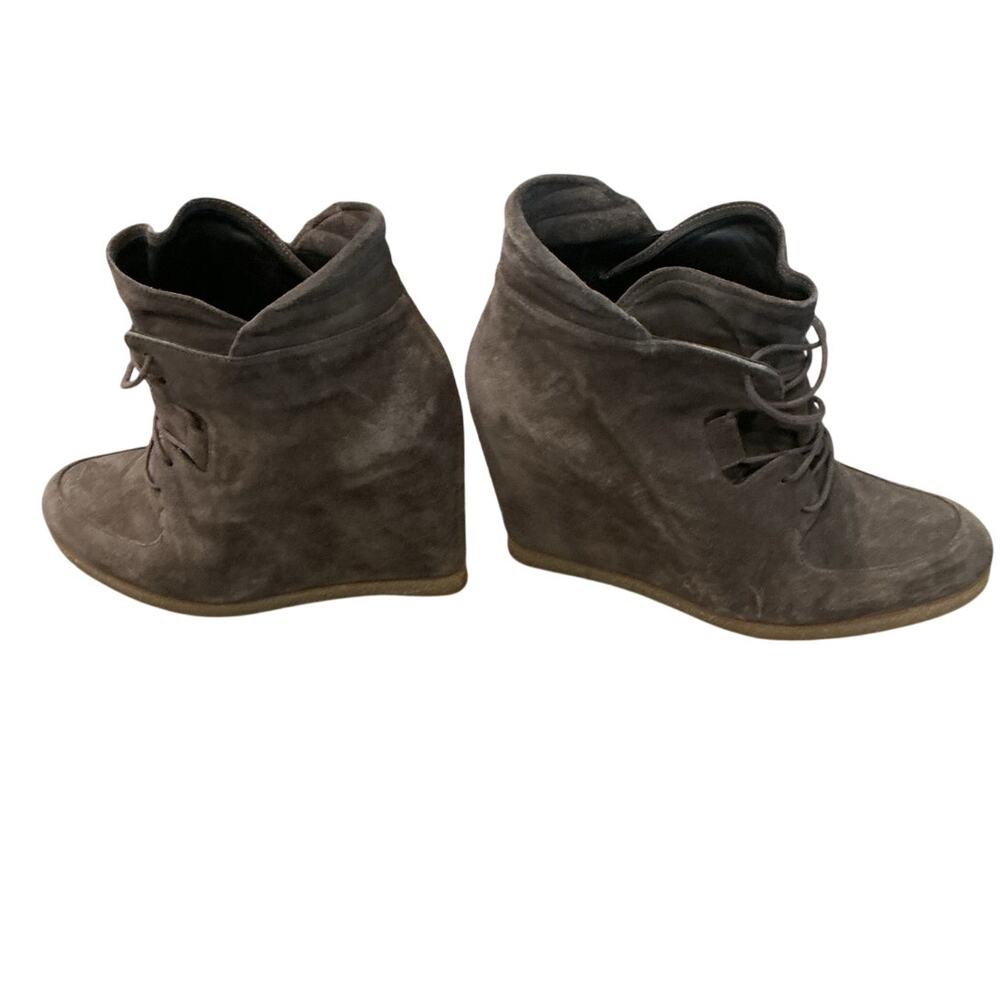 Stuart Weitzman Womens Suede Wedge Sneaker Booties Grey Taupe 10 Western Lace Up
